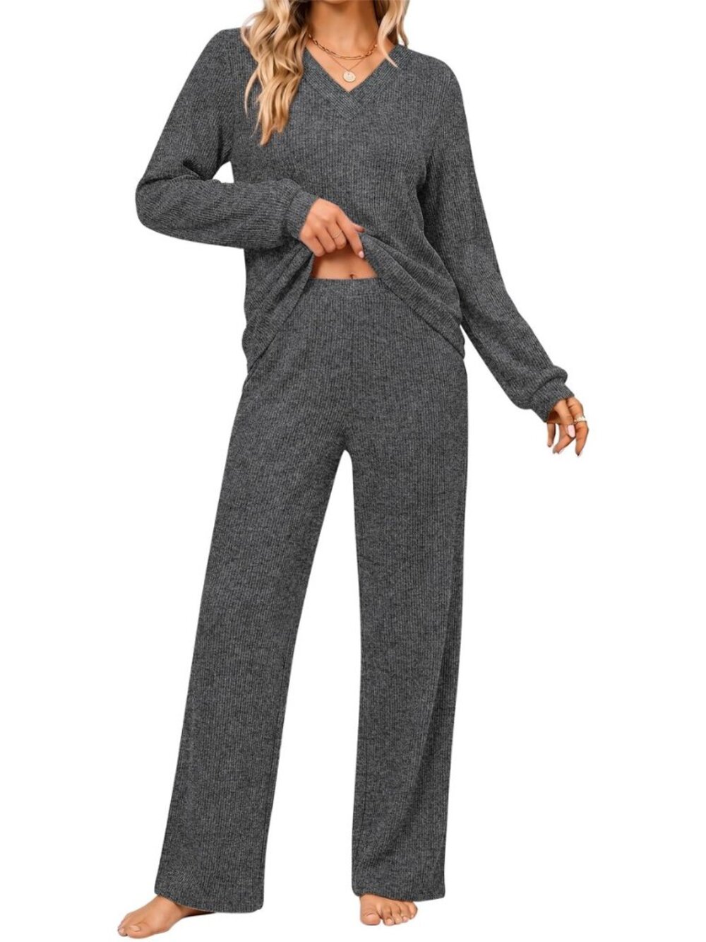 Lounge Sets for Women Long Sleeve 2 Piece Pajamas Set with Pockets